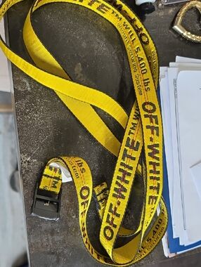 Off-White Yellow Industrial Logo Webbing Belt with Black Buckle